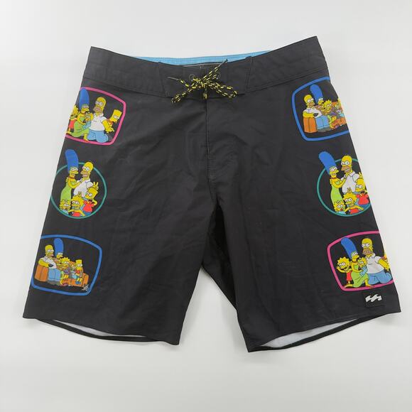 Billabong x The Simpsons Boardshorts Swim Trunks Black Size 28 TV Print Surf - Picture 1 of 7